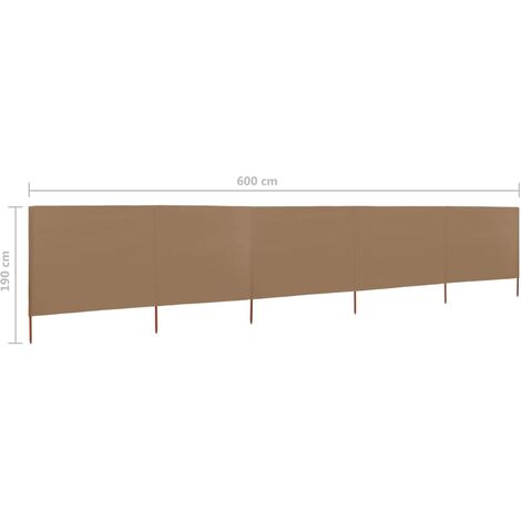 5-panel Wind Screen Fabric 600x160 cm Taupe vidaXL
