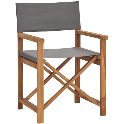 vidaXL Director's Chair Solid Teak Wood Grey - Grey
