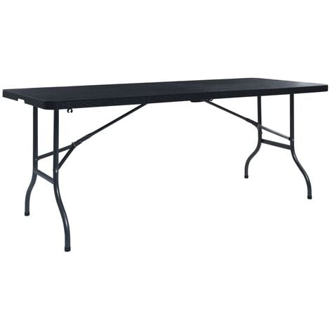 Folding Garden Table Black 180x75x72 cm HDPE Imitation Rattan vidaXL