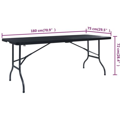 Folding Garden Table Black 180x75x72 cm HDPE Imitation Rattan vidaXL