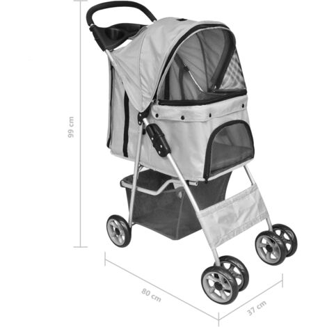 Folding Pet Stroller Dog/Cat Travel Carrier Grey vidaXL
