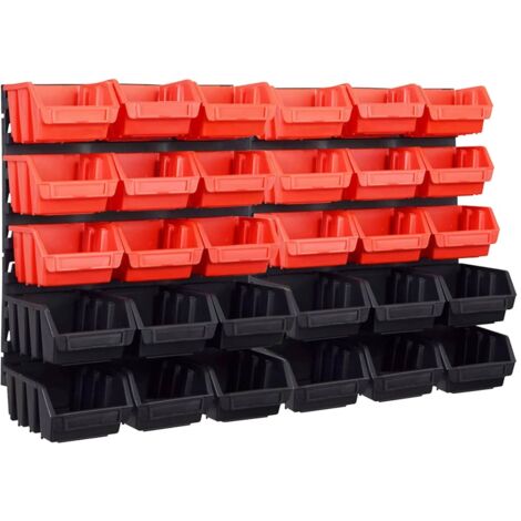 32 Piece Storage Bin Kit with Wall Panels Red and Black vidaXL