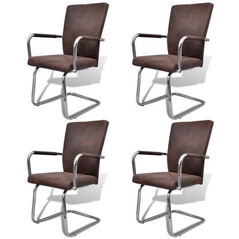 vidaXL Cantilever Dining Chairs 4 pcs Brown Faux Leather - Brown
