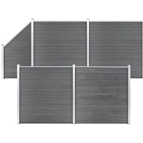 WPC Fence Set 4 Square + 1 Slanted 792x186 cm Grey vidaXL