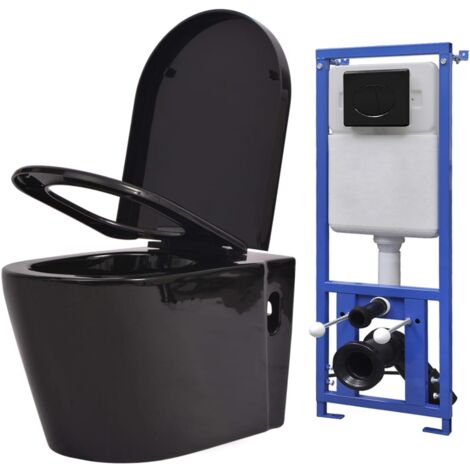 Wall Hung Toilet with Concealed Cistern Ceramic Black vidaXL (1/5)