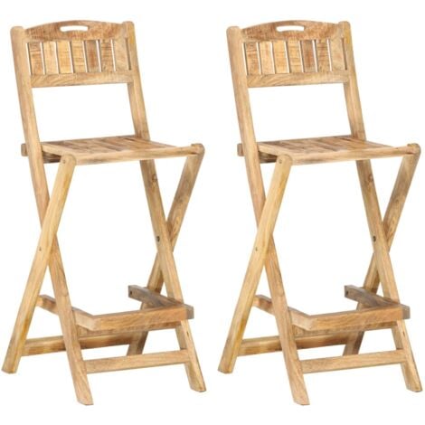 Vidaxl Folding Outdoor Bar Chairs 2 Pcs Solid Mango Wood Brown - Folding Patio Bar Chairs