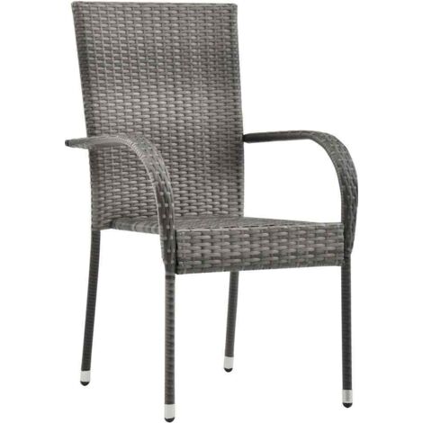 Stackable Outdoor Chairs 2 pcs Grey Poly Rattan vidaXL