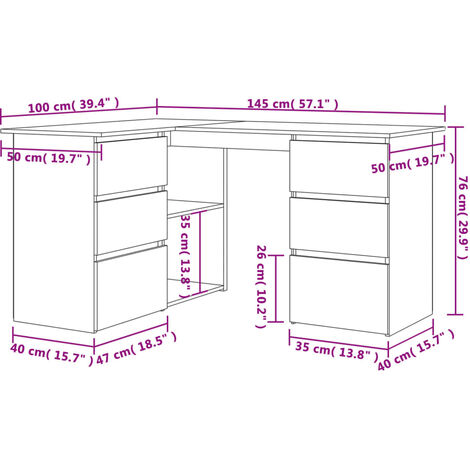 Corner Desk Concrete Grey 145x100x76 cm Engineered Wood vidaXL