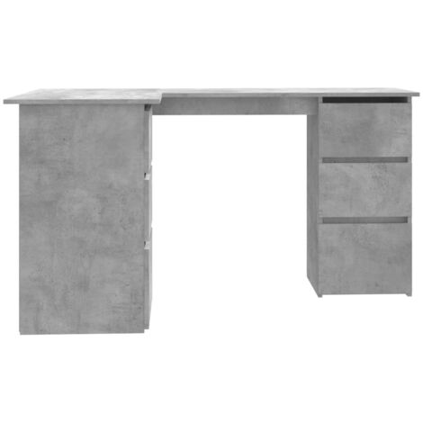 vidaXL Corner Desk Drawers Concrete Gray 57.1" Chipboard Computer Work Station 