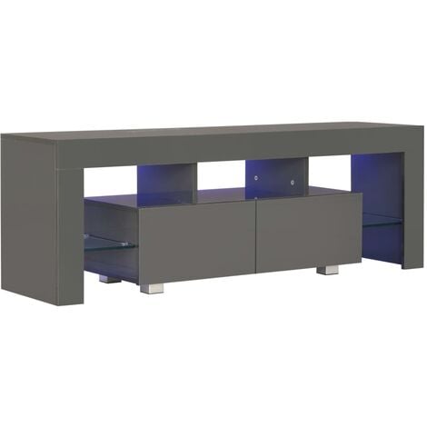 vidaXL TV Cabinet with LED Lights 130x35x45 cm High Gloss Grey - Grey