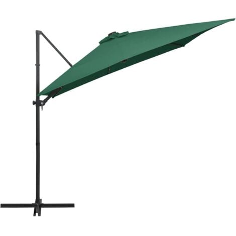 Cantilever Garden Parasol with LED lights and Steel Pole 250x250 cm Green vidaXL