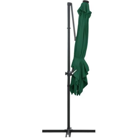 Cantilever Garden Parasol with LED lights and Steel Pole 250x250 cm Green vidaXL