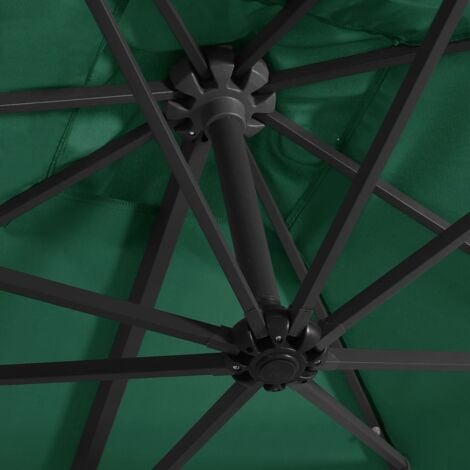 Cantilever Garden Parasol with LED lights and Steel Pole 250x250 cm Green vidaXL