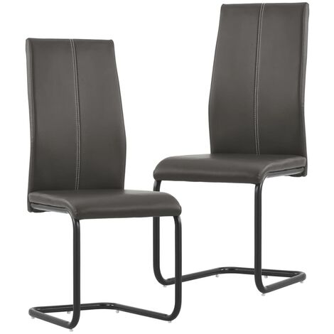 vidaXL Cantilever Dining Chairs 2 pcs Brown Faux Leather - Brown