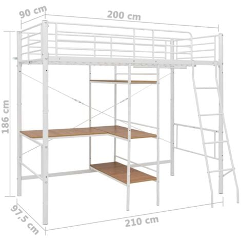 Bunk Bed with Table without Mattress White Metal 90x200 cm vidaXL