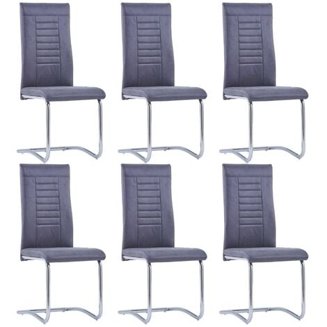 vidaXL Cantilever Dining Chairs 6 pcs Grey Faux Suede Leather - Grey
