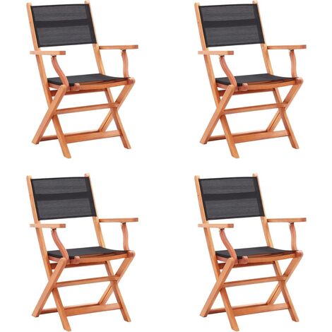 Garden Chair Set of 4 Black, Natural Wood vidaXL (1/5)