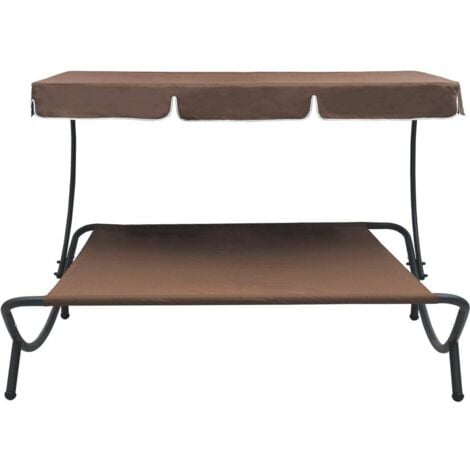 Outdoor Lounge Bed with Canopy Brown vidaXL