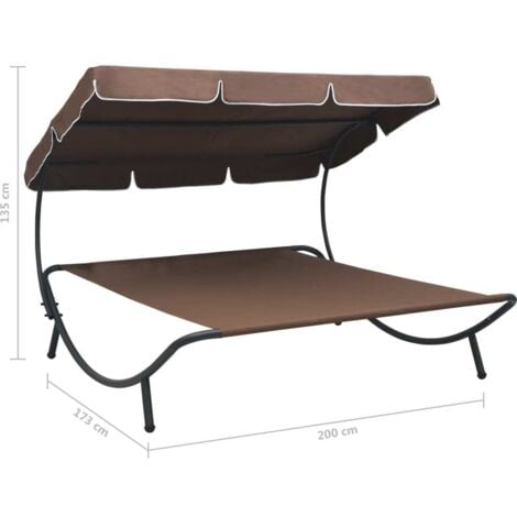Outdoor Lounge Bed with Canopy Brown vidaXL