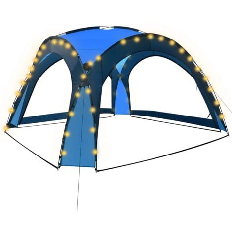 vidaXL Party Tent with LED and 4 Sidewalls 3.6x3.6x2.3 m Blue - Blue