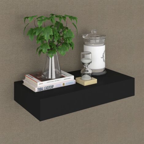 Floating Wall Shelf with Drawer Black 48x25x8 cm vidaXL