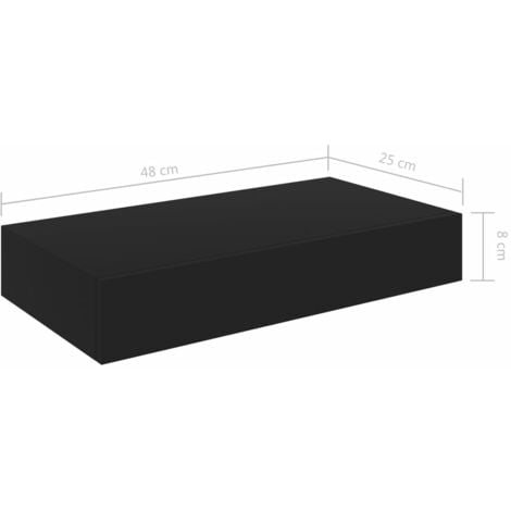 Floating Wall Shelf with Drawer Black 48x25x8 cm vidaXL