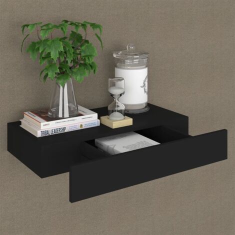 Floating Wall Shelf with Drawer Black 48x25x8 cm vidaXL