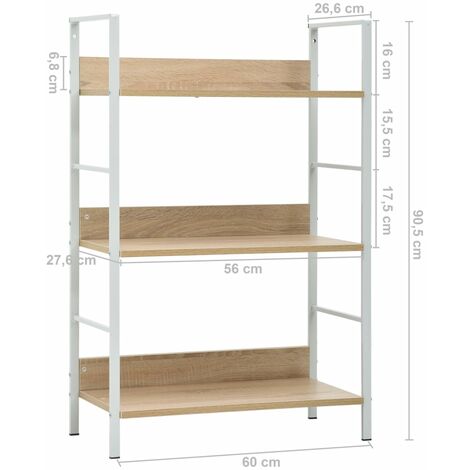 3-Layer Book Shelf Oak 60x27.6x90.5 cm Engineered Wood vidaXL