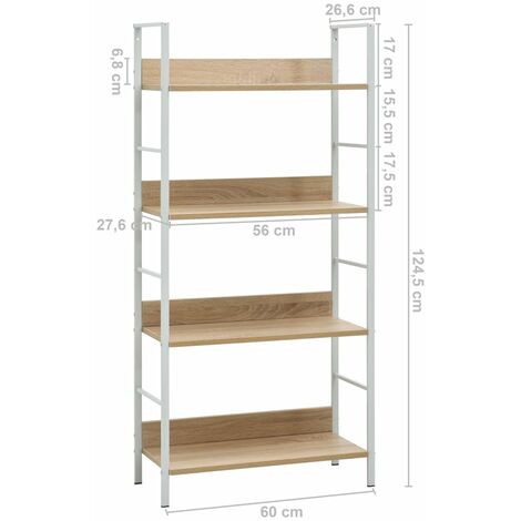 4-Layer Book Shelf Oak 60x27.6x124.5 cm Engineered Wood vidaXL