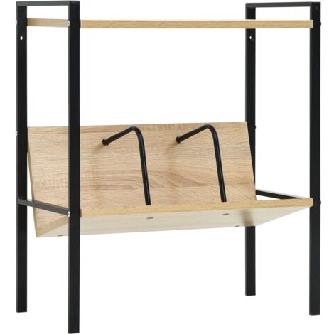 Book Shelf Black and Oak Engineered wood, Steel Compact vidaXL (1/5)