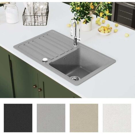 Granite Kitchen Sink Single Basin with Drainer Reversible Grey vidaXL
