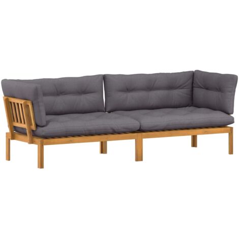 Garden Pallet Sofa Units 2 Piece Natural and Dark Grey vidaXL (1/5)