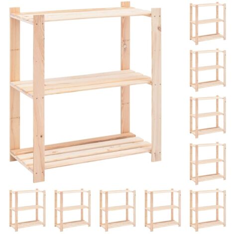 3-Tier Storage Racks 10 pcs 80x38x90 cm Solid Pinewood 150 kg vidaXL