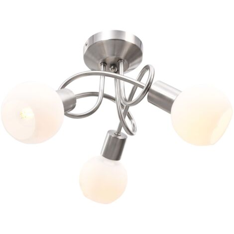 Ceiling Lamp with Ceramic Shades for 3 E14 Bulbs White Bowl vidaXL