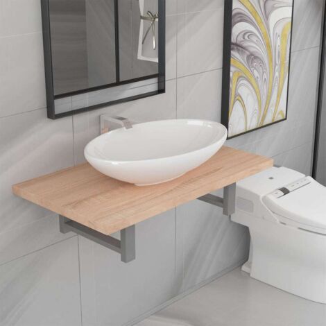 Two Piece Bathroom Furniture Set Ceramic Oak vidaXL