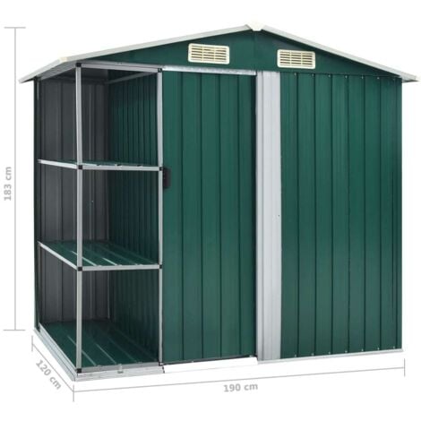 Garden Shed with Rack Green 205x130x183 cm Iron vidaXL