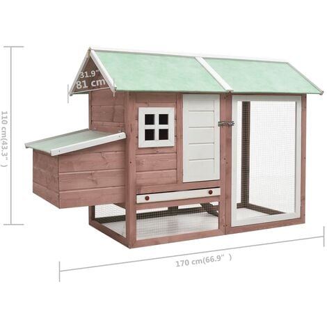Chicken Cage Mocha 170x81x110 cm Solid Pine & Fir Wood vidaXL