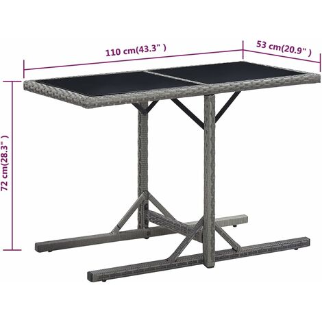 Garden Table Anthracite 110x53x72 cm Glass and Poly Rattan vidaXL
