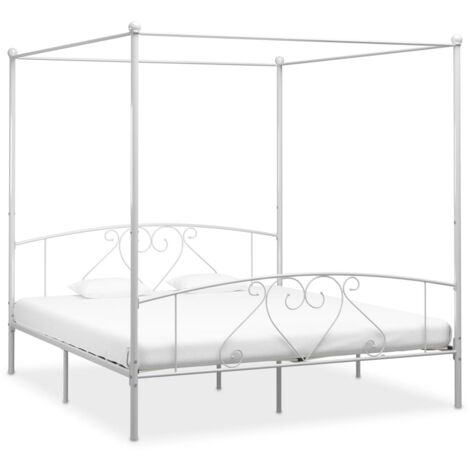 Bed Frame without Mattress with Canopy White 180x200 cm Super King Metal vidaXL (1/5)