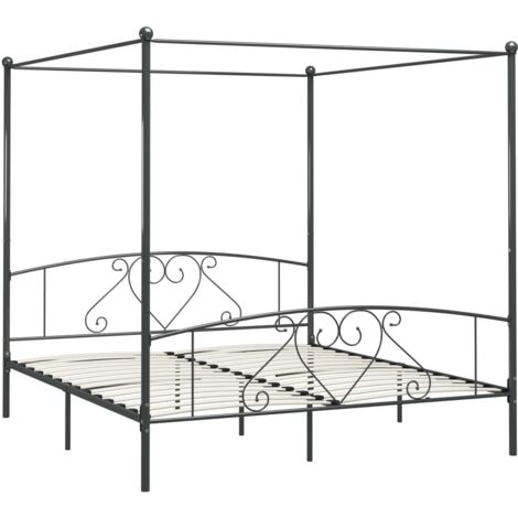 284445  Canopy Bed Frame without Mattress Grey Metal 180x200 cm Super King vidaXL