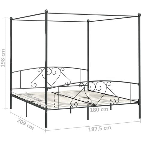 284445  Canopy Bed Frame without Mattress Grey Metal 180x200 cm Super King vidaXL