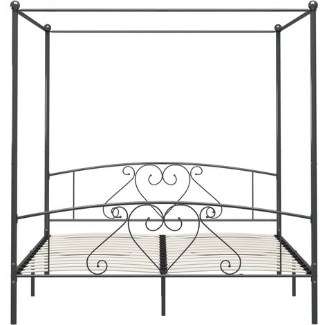 284445  Canopy Bed Frame without Mattress Grey Metal 180x200 cm Super King vidaXL
