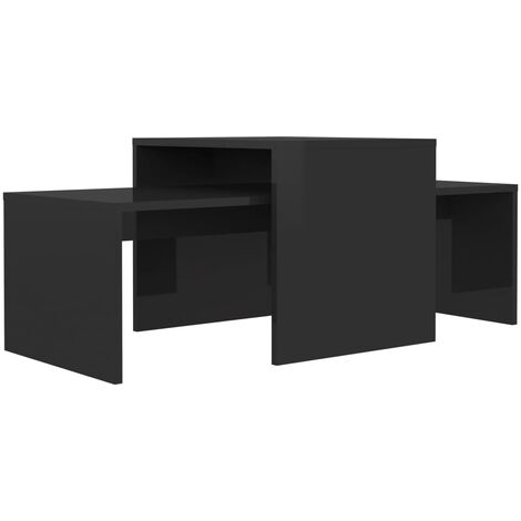 vidaXL Coffee Table Set 100x48x40 cm Chipboard High Gloss Black - Black