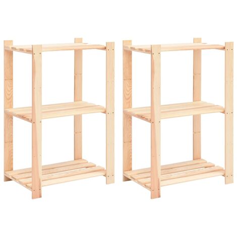 3-Tier Storage Racks 2 pcs 60x38x90 cm Solid Pinewood 150 kg vidaXL