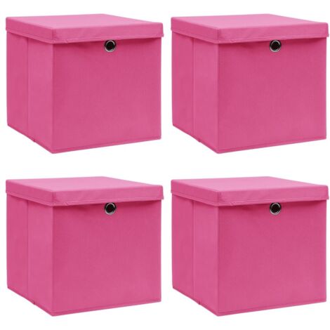 Storage Boxes with Lids 4 pcs Pink 32x32x32 cm Fabric vidaXL