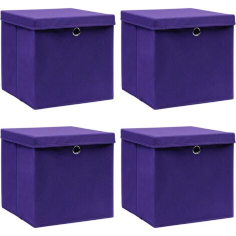 vidaXL Storage Boxes with Lids 4 pcs Purple 32x32x32 cm Fabric