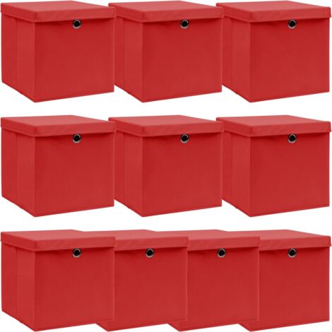 Storage Boxes with Lids 10 pcs Red 32x32x32 cm Fabric vidaXL