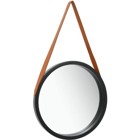 vidaXL Wall Mirror with Strap 40 cm Black - Black
