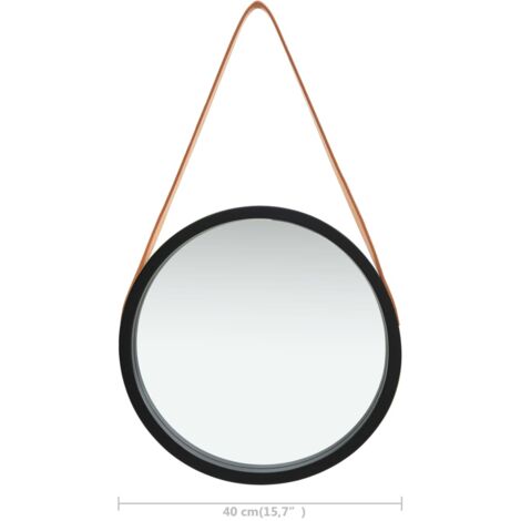 Wall Mirror with Strap 40 cm Black vidaXL