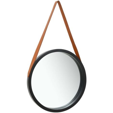 vidaXL Wall Mirror with Strap 50 cm Black - Black